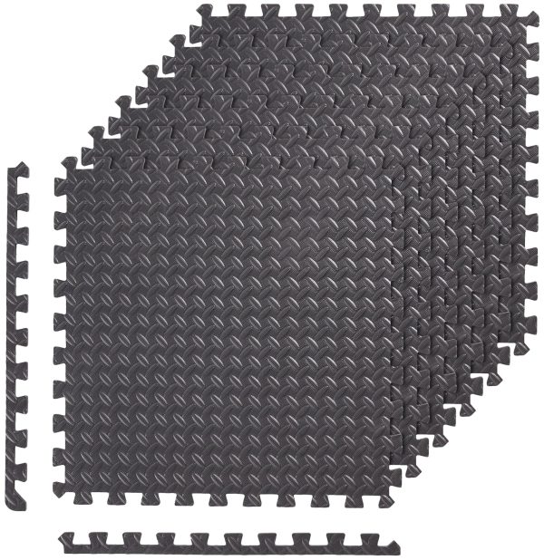 Amazon Basics Interlocking Foam Floor Mat Tiles for Home Gym Exercise, 24.7 x 24.7 x .5 Inches, Black - Pack of 6