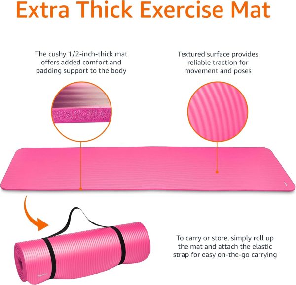 Amazon Basics 1/2 Inch Extra Thick Exercise Yoga Mat with Carrying Strap, Cushioned Support, for Fitness and Gym Workouts - Image 4