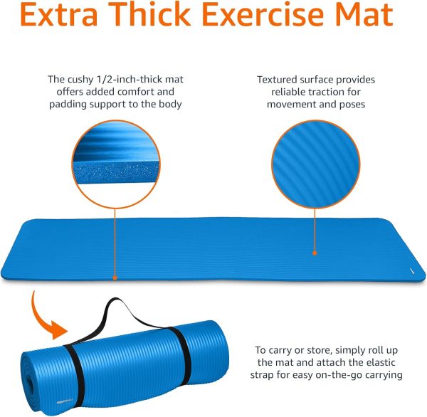 Amazon Basics 1/2 Inch Extra Thick Exercise Yoga Mat with Carrying Strap, Cushioned Support, for Fitness and Gym Workouts - Image 14