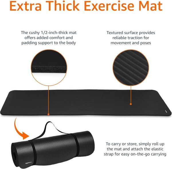Amazon Basics 1/2 Inch Extra Thick Exercise Yoga Mat with Carrying Strap, Cushioned Support, for Fitness and Gym Workouts - Image 23